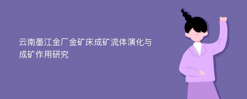 云南墨江金厂金矿床成矿流体演化与成矿作用研究