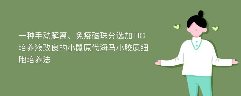 一种手动解离、免疫磁珠分选加TIC培养液改良的小鼠原代海马小胶质细胞培养法