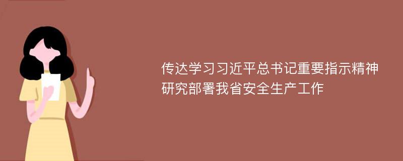 传达学习习近平总书记重要指示精神 研究部署我省安全生产工作