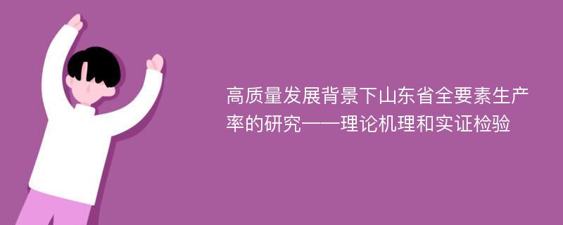 高质量发展背景下山东省全要素生产率的研究——理论机理和实证检验