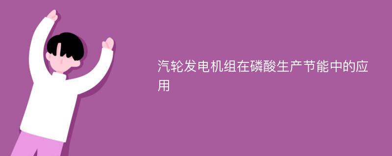 汽轮发电机组在磷酸生产节能中的应用