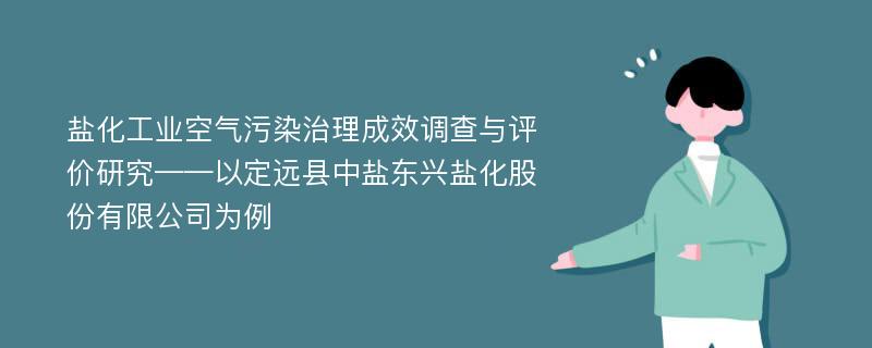 盐化工业空气污染治理成效调查与评价研究——以定远县中盐东兴盐化股份有限公司为例