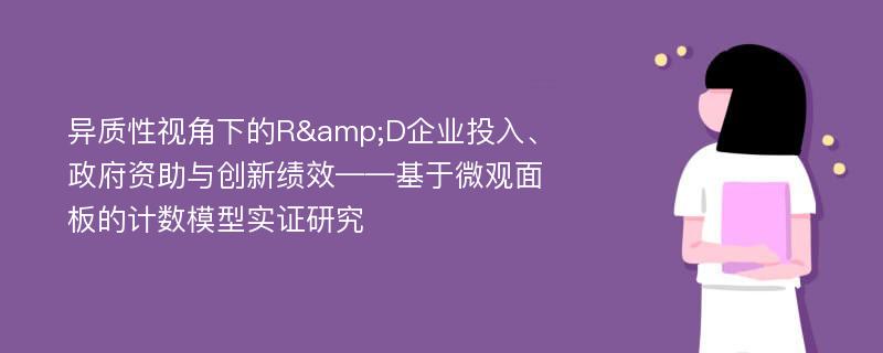 异质性视角下的R&D企业投入、政府资助与创新绩效——基于微观面板的计数模型实证研究