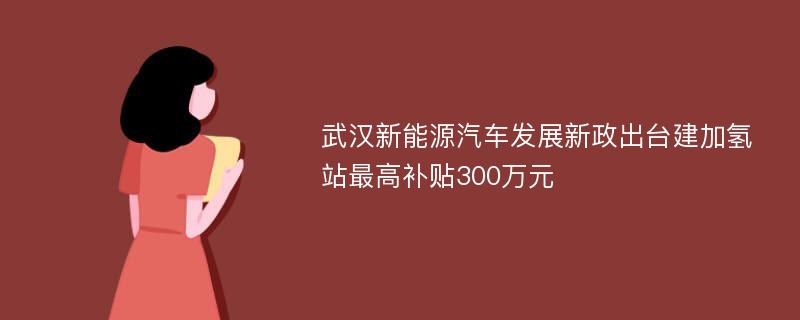 武汉新能源汽车发展新政出台建加氢站最高补贴300万元