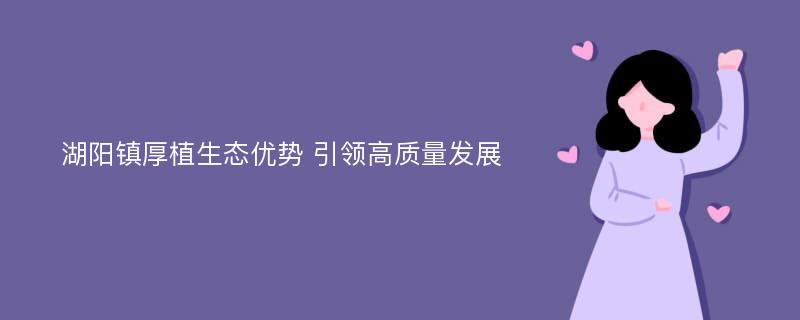 湖阳镇厚植生态优势 引领高质量发展