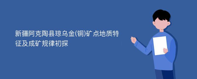 新疆阿克陶县琼乌金(铜)矿点地质特征及成矿规律初探