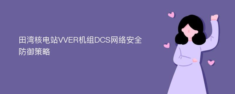 田湾核电站VVER机组DCS网络安全防御策略