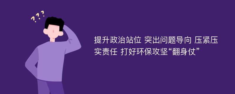 提升政治站位 突出问题导向 压紧压实责任 打好环保攻坚“翻身仗”