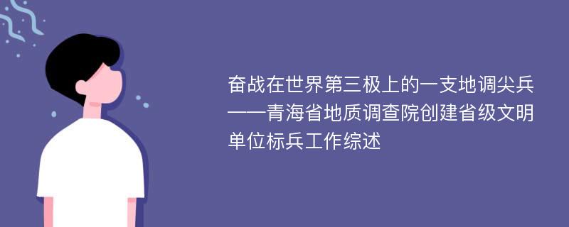 奋战在世界第三极上的一支地调尖兵——青海省地质调查院创建省级文明单位标兵工作综述