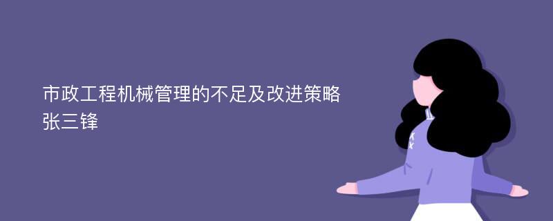 市政工程机械管理的不足及改进策略张三锋