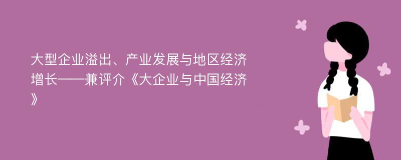 大型企业溢出、产业发展与地区经济增长——兼评介《大企业与中国经济》