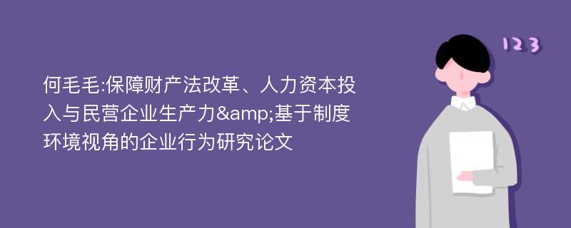 何毛毛:保障财产法改革、人力资本投入与民营企业生产力&基于制度环境视角的企业行为研究论文