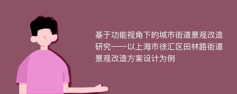 基于功能视角下的城市街道景观改造研究——以上海市徐汇区田林路街道景观改造方案设计为例