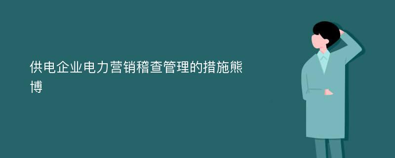 供电企业电力营销稽查管理的措施熊博