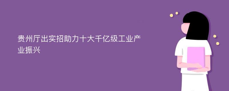 贵州厅出实招助力十大千亿级工业产业振兴