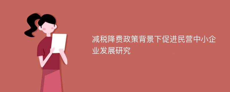 减税降费政策背景下促进民营中小企业发展研究