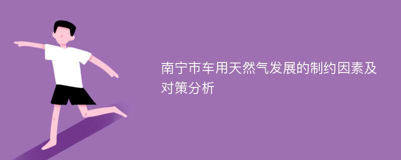 南宁市车用天然气发展的制约因素及对策分析