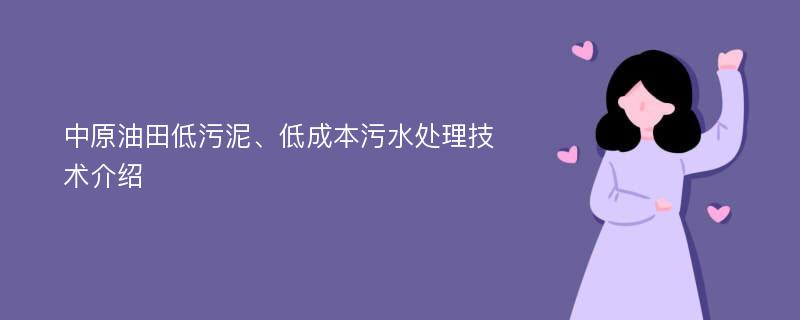 中原油田低污泥、低成本污水处理技术介绍