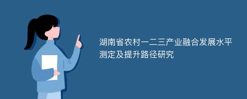 湖南省农村一二三产业融合发展水平测定及提升路径研究