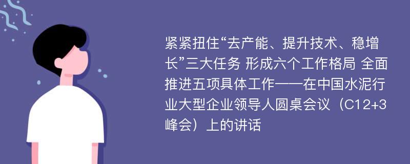 紧紧扭住“去产能、提升技术、稳增长”三大任务 形成六个工作格局 全面推进五项具体工作——在中国水泥行业大型企业领导人圆桌会议（C12+3峰会）上的讲话