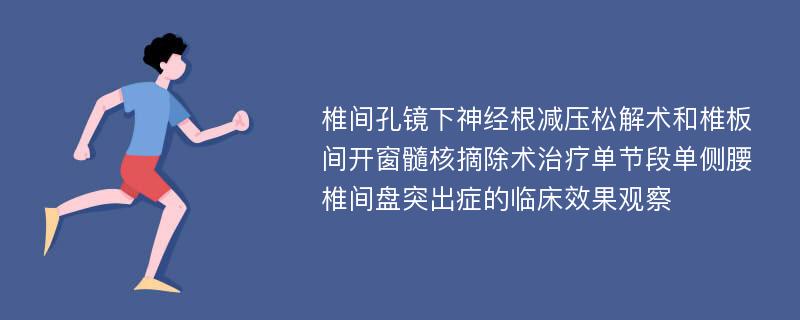 椎间孔镜下神经根减压松解术和椎板间开窗髓核摘除术治疗单节段单侧腰椎间盘突出症的临床效果观察