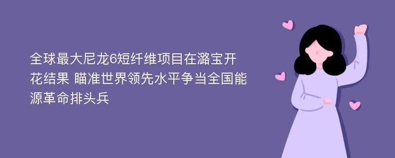 全球最大尼龙6短纤维项目在潞宝开花结果 瞄准世界领先水平争当全国能源革命排头兵