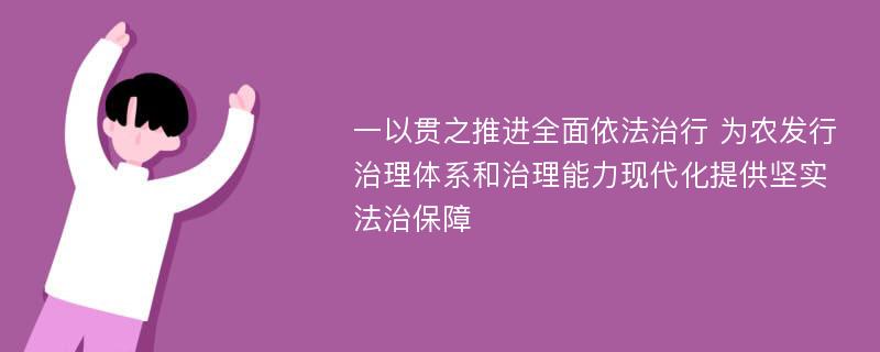 一以贯之推进全面依法治行 为农发行治理体系和治理能力现代化提供坚实法治保障