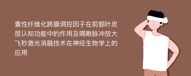 囊性纤维化跨膜调控因子在前额叶皮层认知功能中的作用及啁啾脉冲放大飞秒激光消融技术在神经生物学上的应用