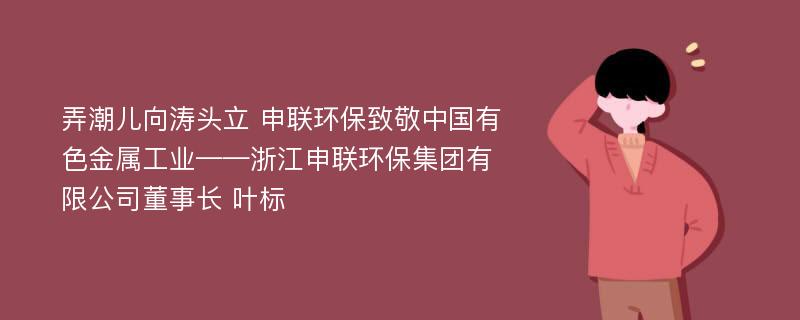 弄潮儿向涛头立 申联环保致敬中国有色金属工业——浙江申联环保集团有限公司董事长 叶标