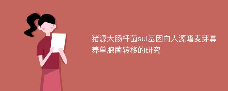 猪源大肠杆菌sul基因向人源嗜麦芽寡养单胞菌转移的研究