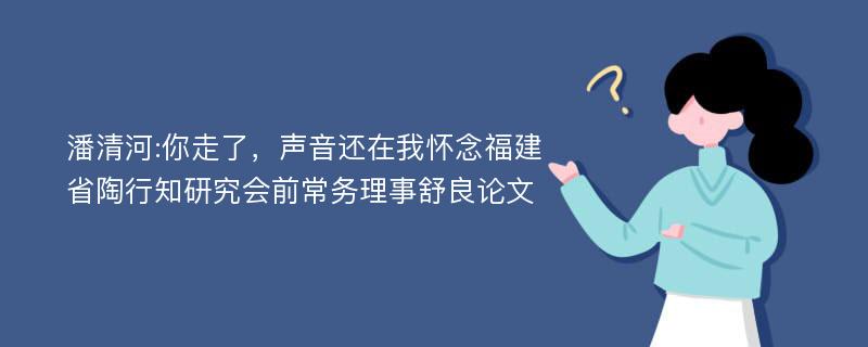 潘清河:你走了，声音还在我怀念福建省陶行知研究会前常务理事舒良论文