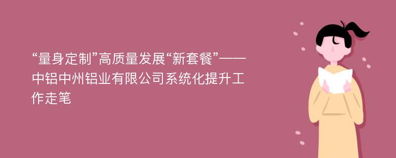 “量身定制”高质量发展“新套餐”——中铝中州铝业有限公司系统化提升工作走笔