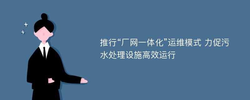 推行“厂网一体化”运维模式 力促污水处理设施高效运行