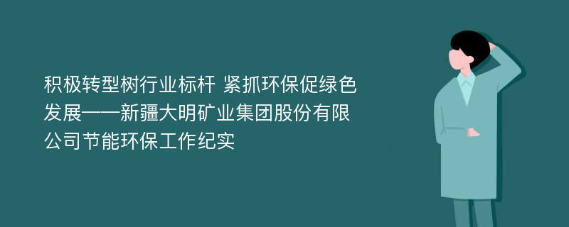 积极转型树行业标杆 紧抓环保促绿色发展——新疆大明矿业集团股份有限公司节能环保工作纪实