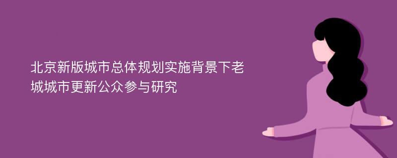 北京新版城市总体规划实施背景下老城城市更新公众参与研究