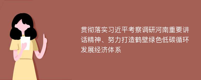 贯彻落实习近平考察调研河南重要讲话精神、努力打造鹤壁绿色低碳循环发展经济体系