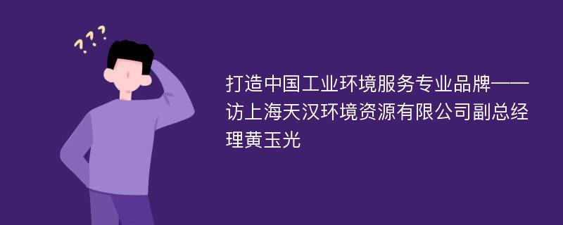 打造中国工业环境服务专业品牌——访上海天汉环境资源有限公司副总经理黄玉光