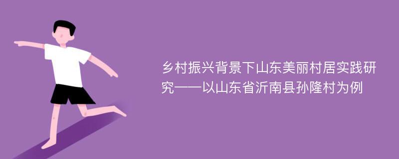 乡村振兴背景下山东美丽村居实践研究——以山东省沂南县孙隆村为例